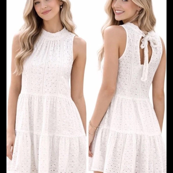 Mud Pie Dresses & Skirts - Mud Pie White Eyelet Dress Juniors Large Boho Cottagecore
